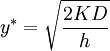 y^{*} =\sqrt{\frac{2KD}{h} } 