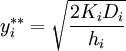 y_{i}^{**} =\sqrt{\frac{2K_{i} D_{i} }{h_{i} } }