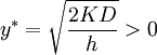 y^{*} =\sqrt{\frac{2KD}{h} } >0